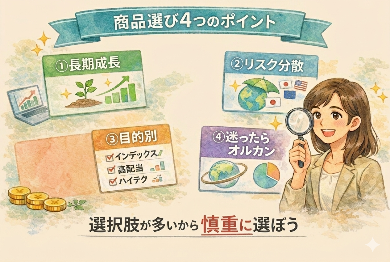 成長投資枠の商品選び4つのポイント