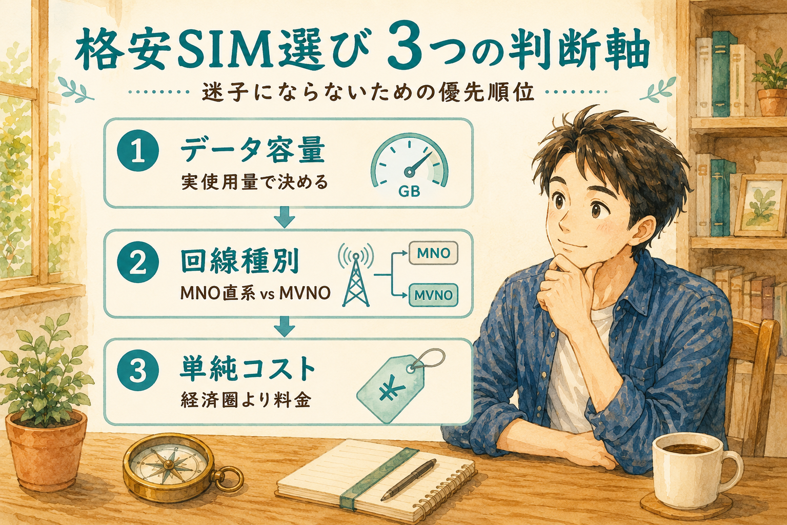 格安SIM選び3つの判断軸・データ容量・回線種別・単純コスト