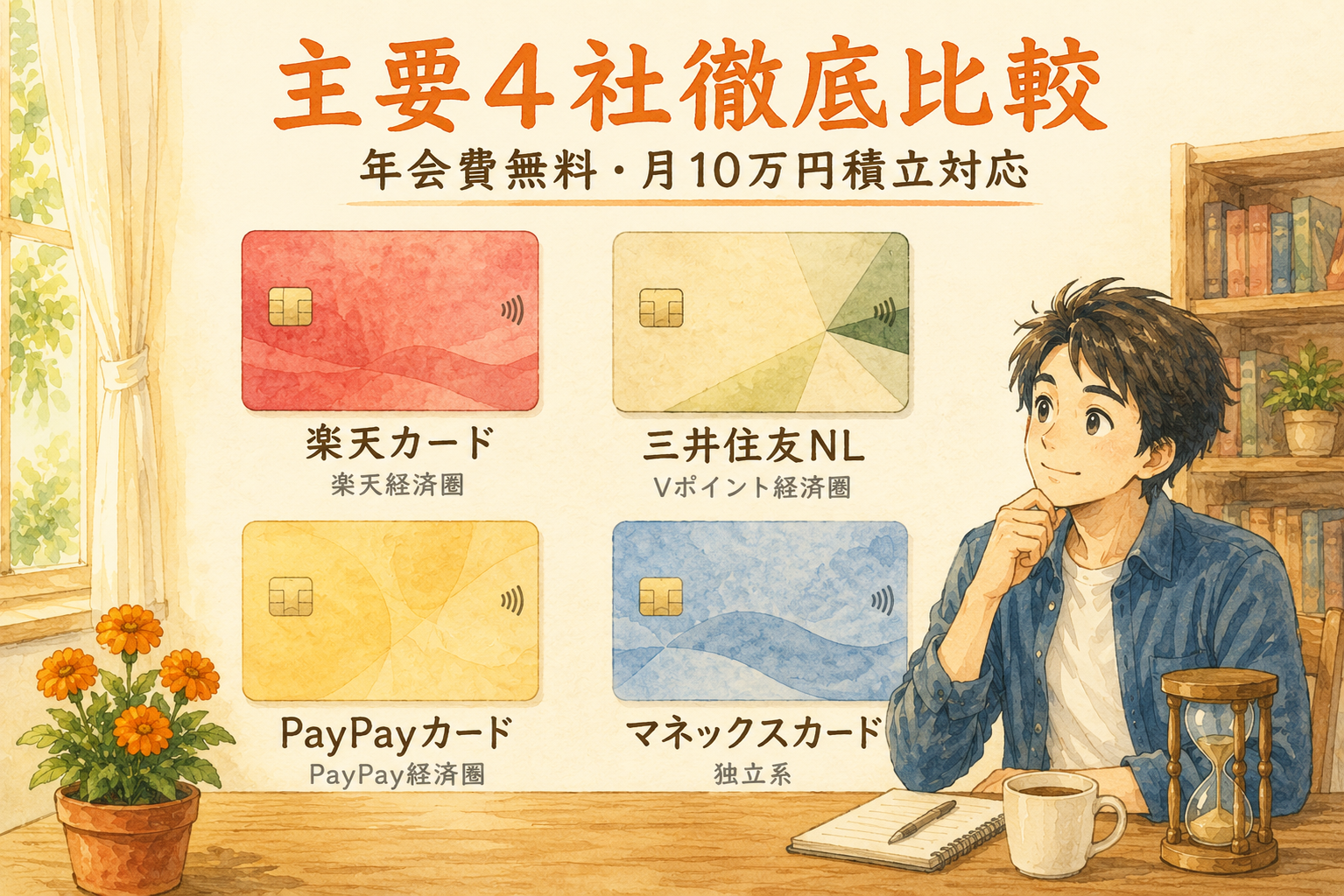 主要4社のクレカ積立カード比較(楽天・三井住友NL・PayPay・マネックス)
