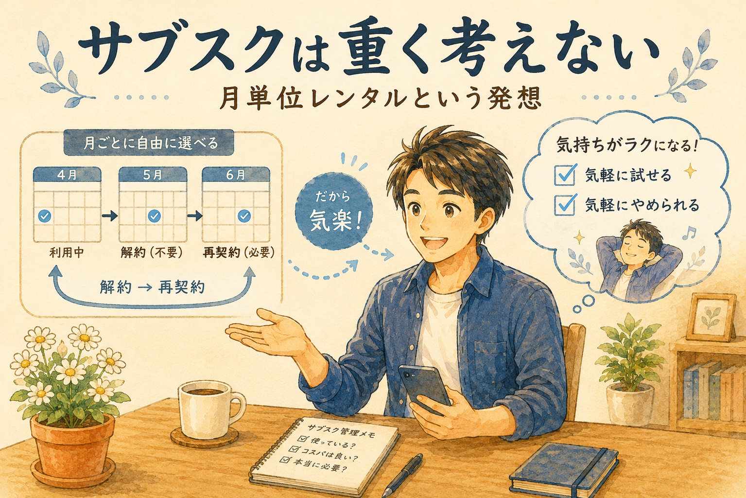 サブスクは重く考えない|月単位レンタル発想