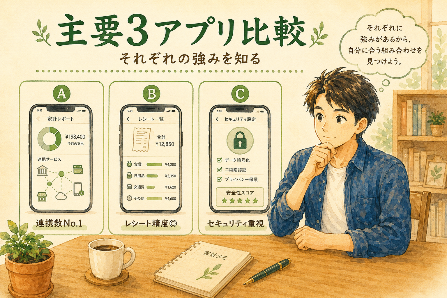 主要3アプリの基本スペック比較