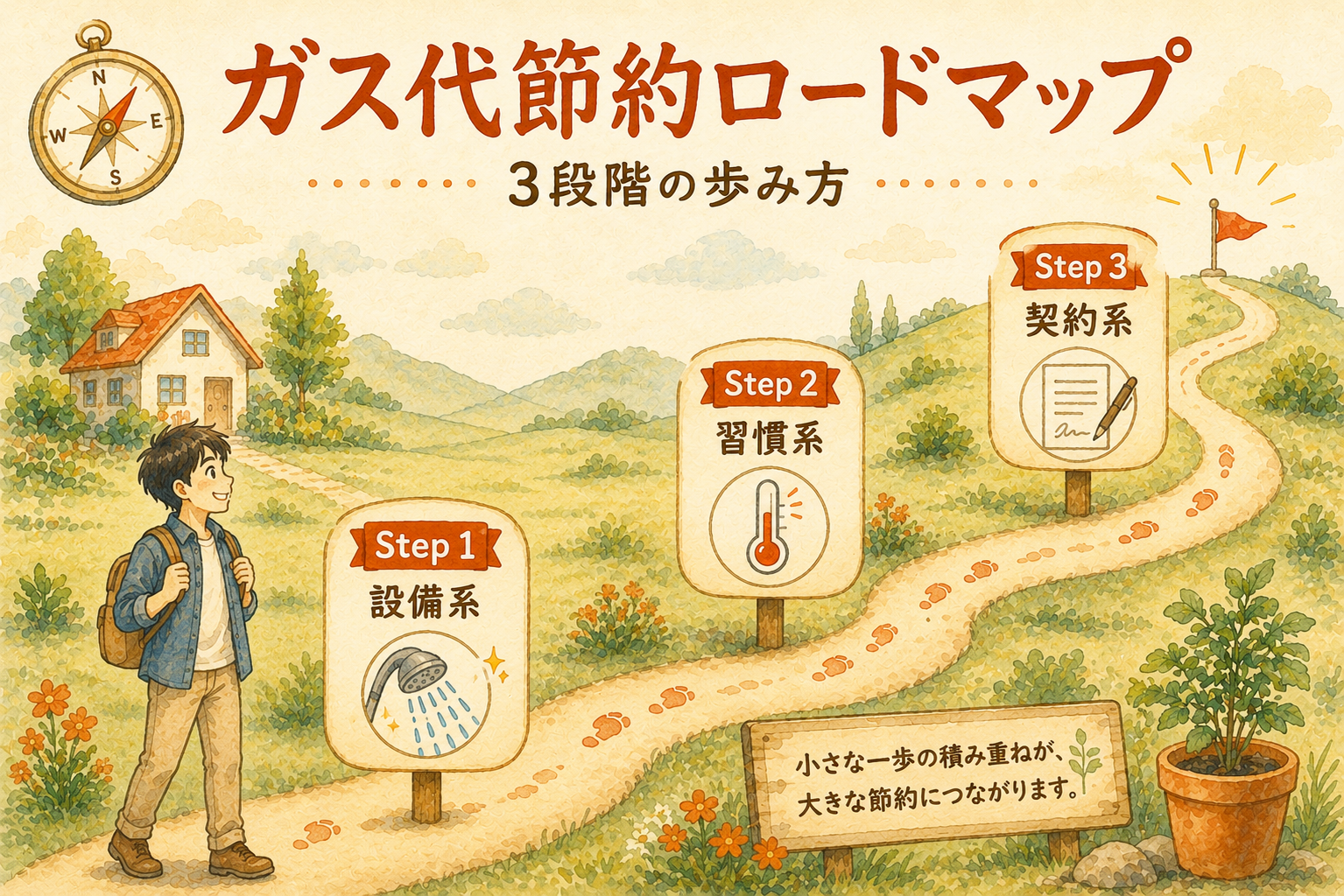 ガス代節約ロードマップ|3段階の歩み方