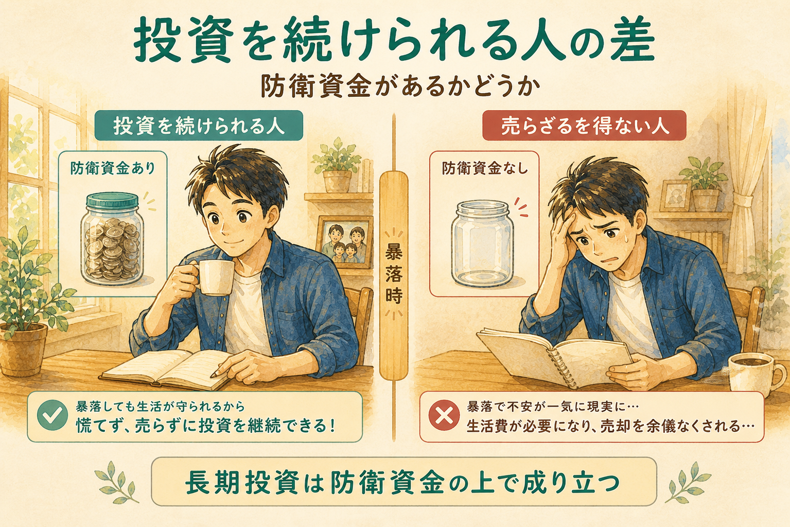 防衛資金がある人とない人の暴落時の対応の違い