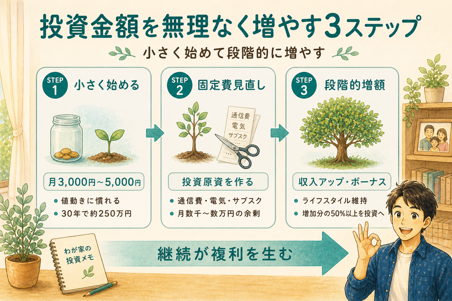 投資金額を無理なく増やす3ステップ