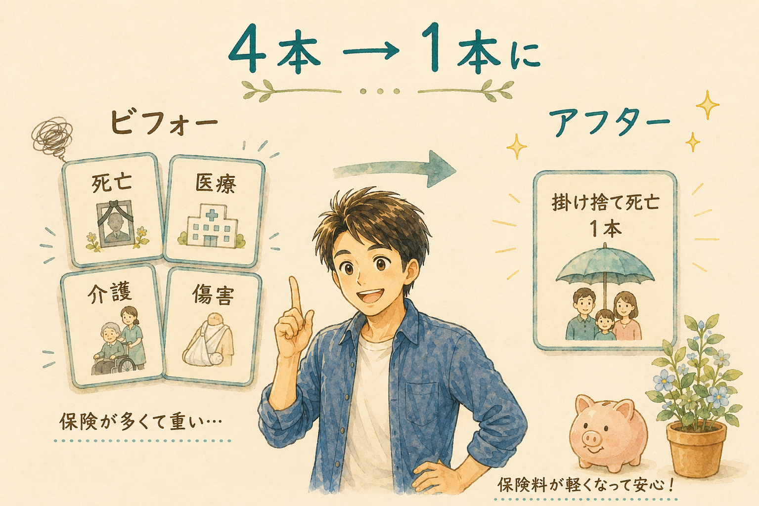 4つの保険を全解約して掛け捨て1本にした実体験|ビフォーアフター