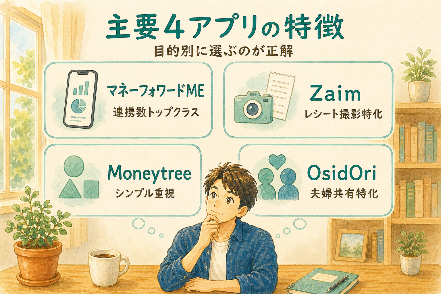 主要4アプリの特徴比較