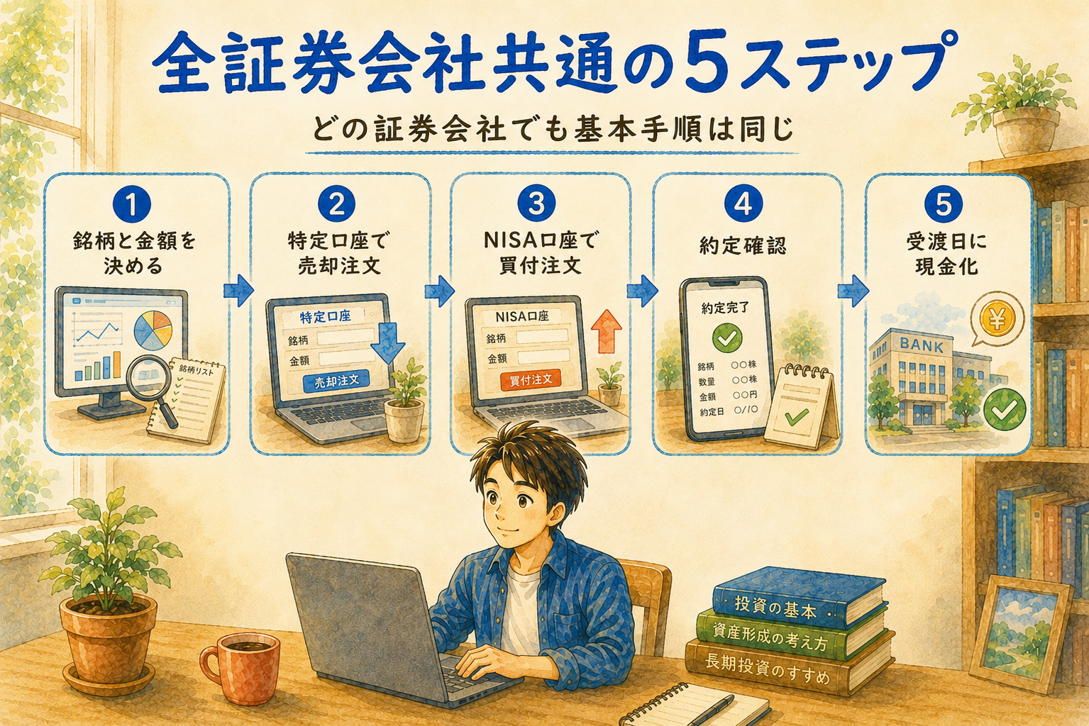 全証券会社共通の5ステップ|どの証券会社でも基本手順は同じ