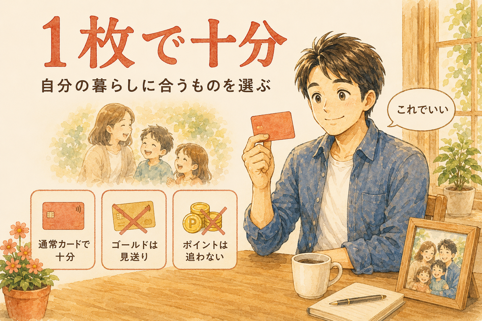 通常カードで十分・ゴールドは見送り・ポイントは追わない、というまとめの図解