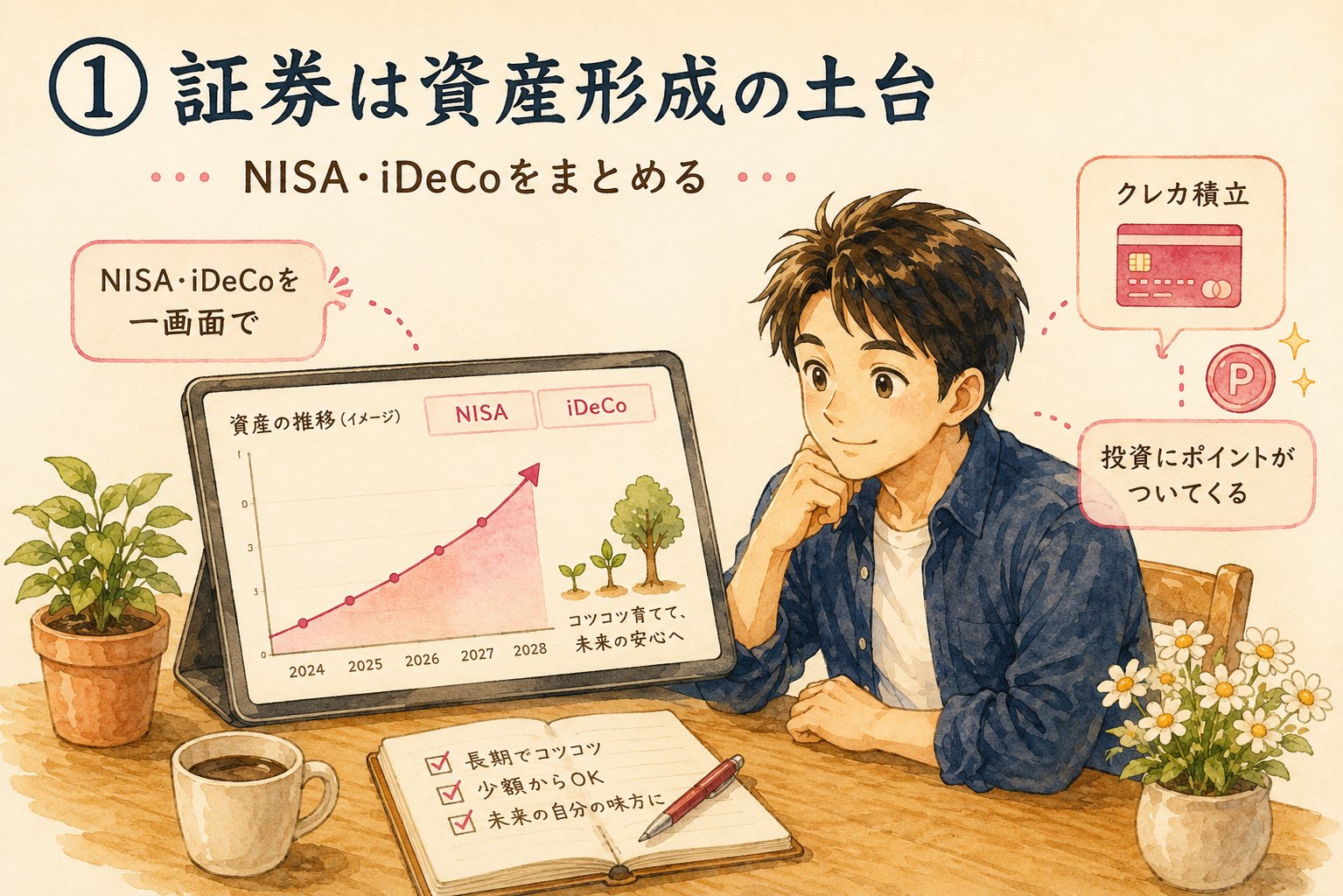 楽天証券が資産形成の土台になることを示すイラスト