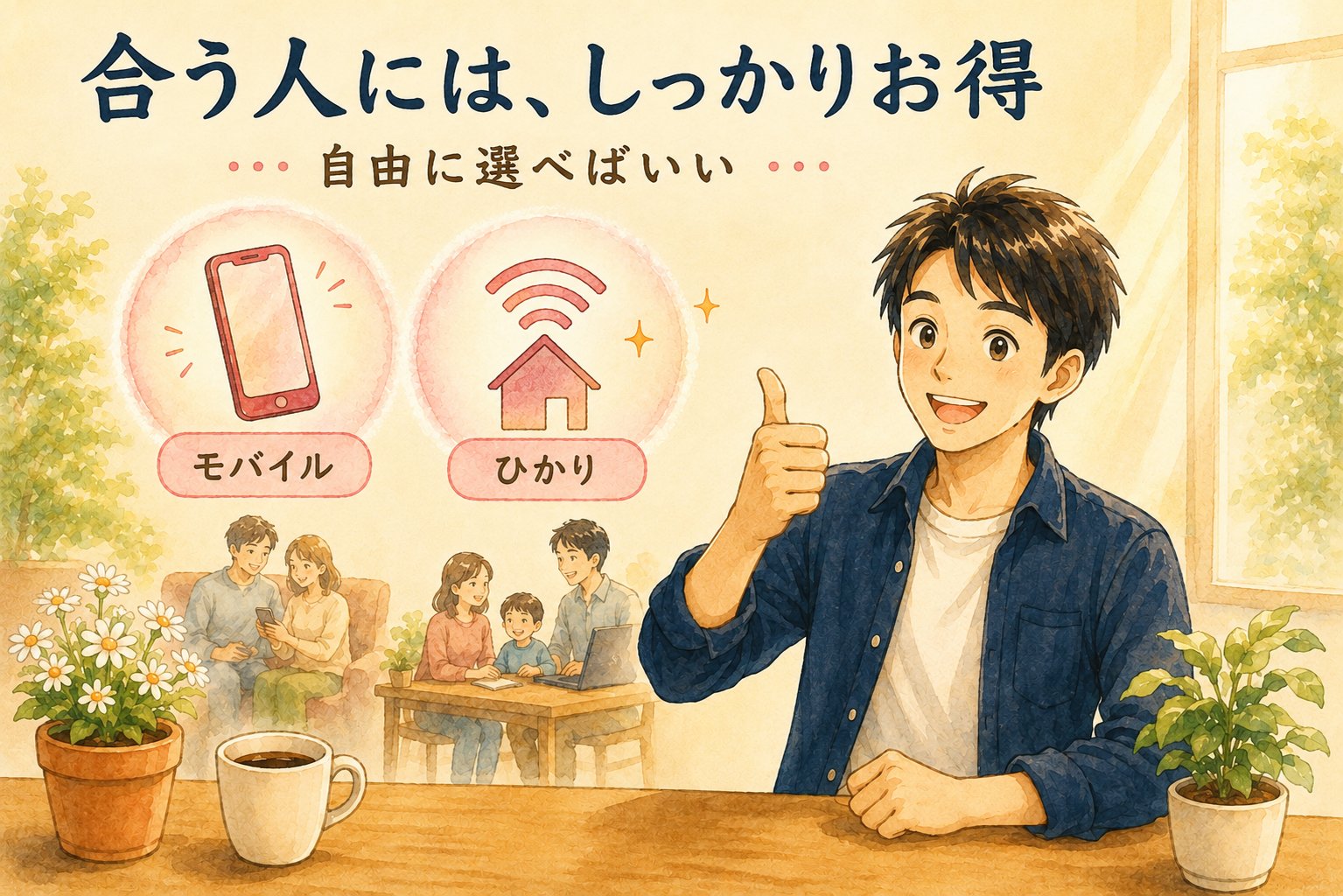 楽天モバイル・楽天ひかりが合う人にはお得であることを示すイラスト