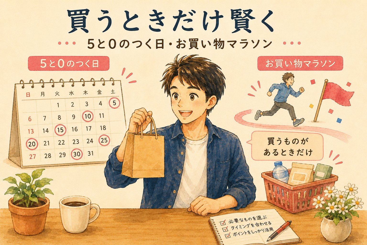 楽天市場を5と0のつく日やお買い物マラソンで賢く使う方法のイラスト