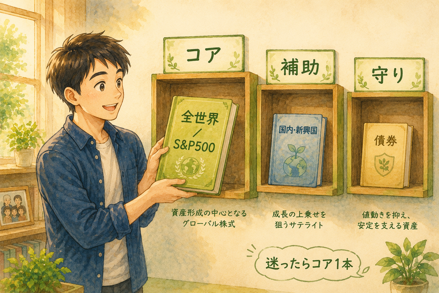 コア・補助・守りの3カテゴリ棚