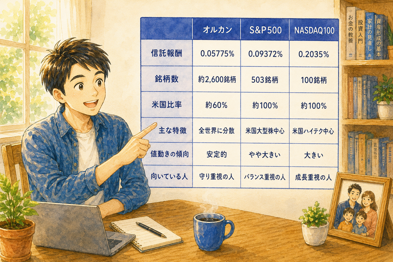 オルカン S&P500 NASDAQ100 信託報酬・銘柄数比較表