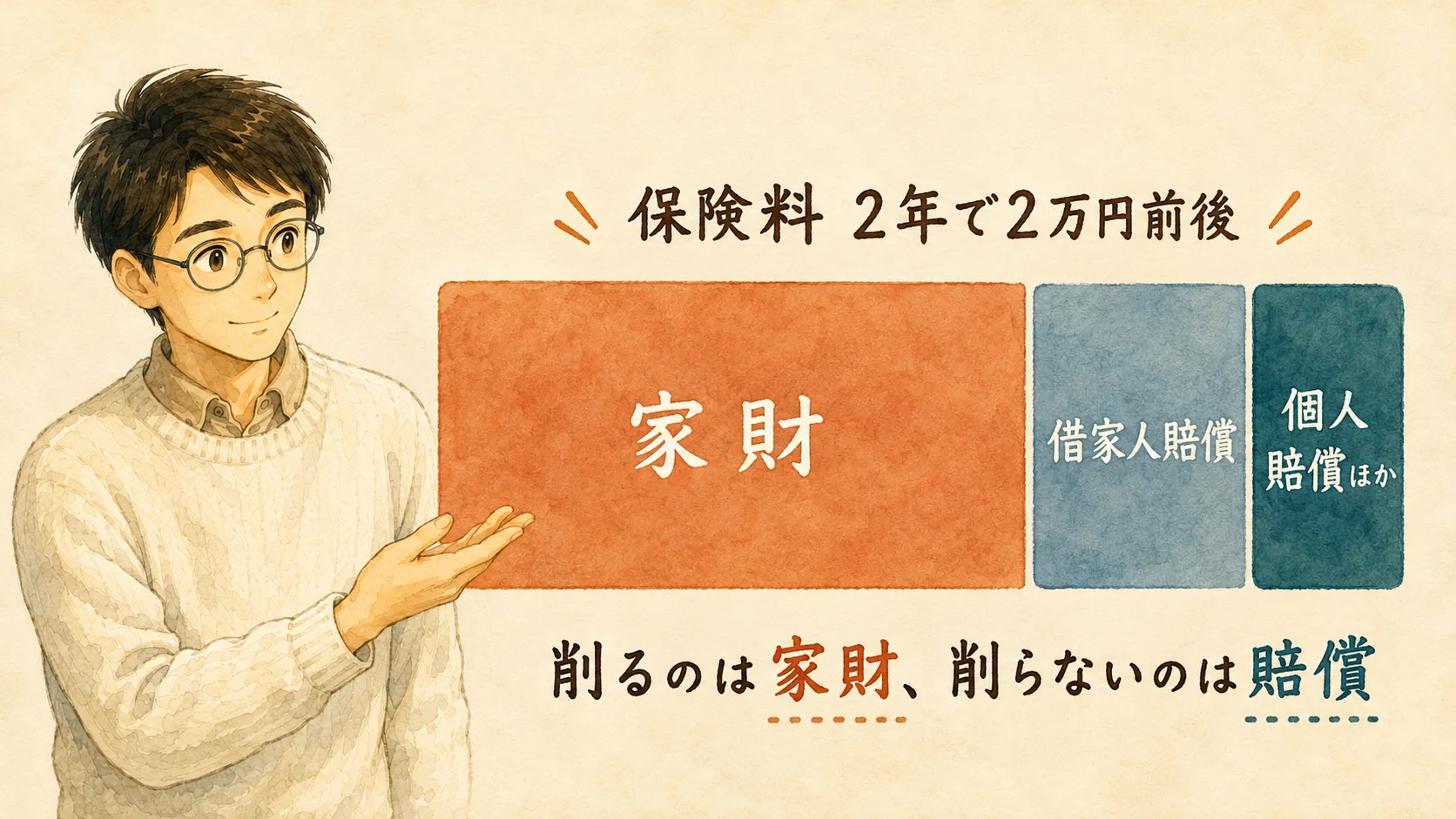 賃貸の火災保険料の内訳。家財の補償額が大部分を占める図