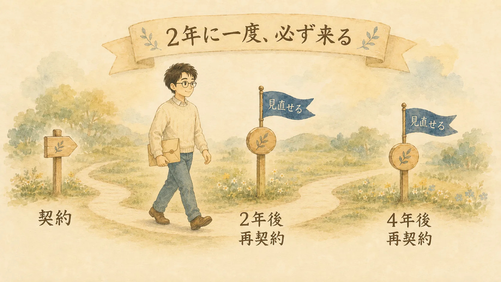 2年ごとの契約満了が火災保険の見直しタイミングになることを示す図