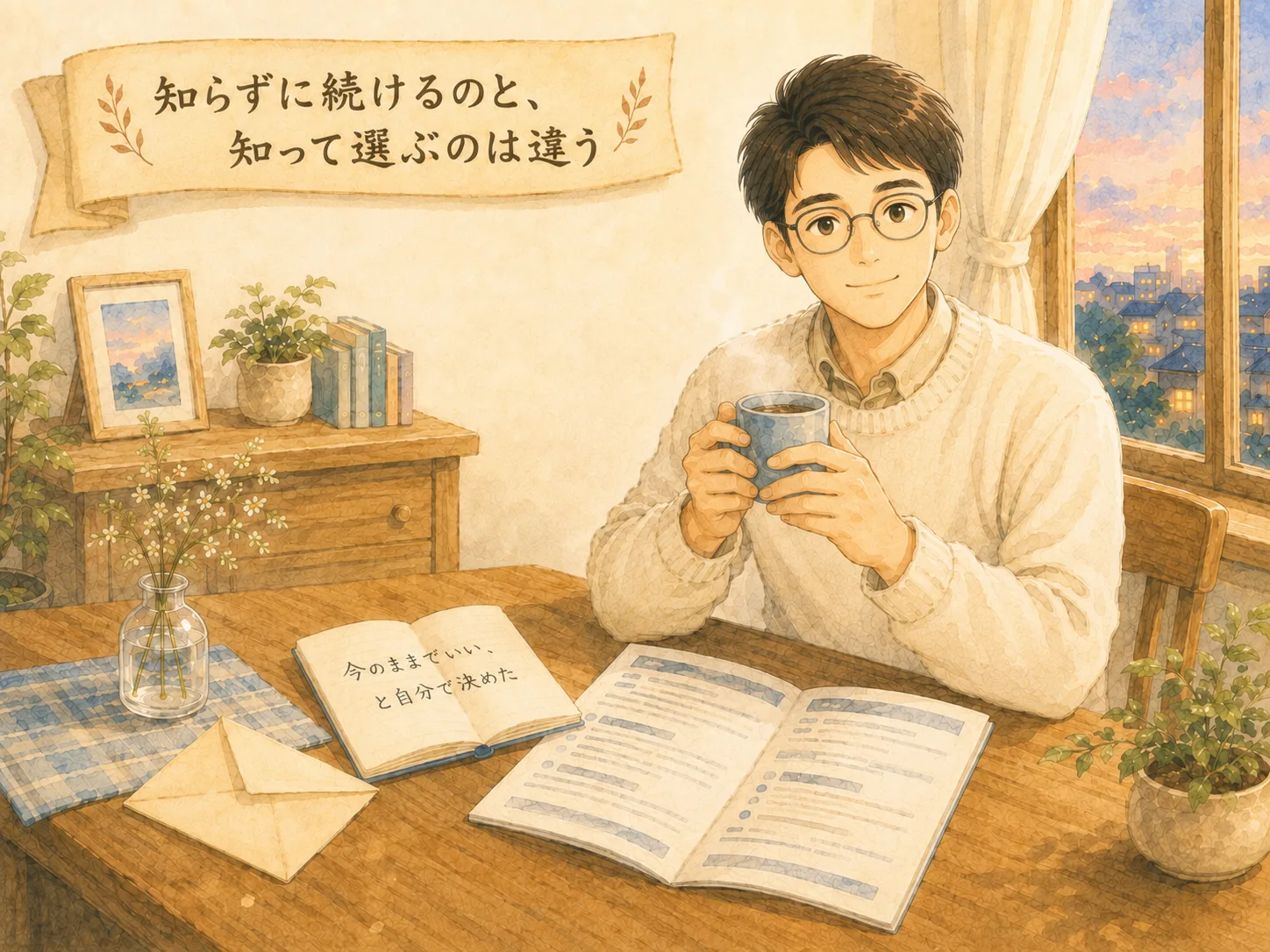 火災保険の中身を確認したうえで継続を選ぶことを示すまとめ図